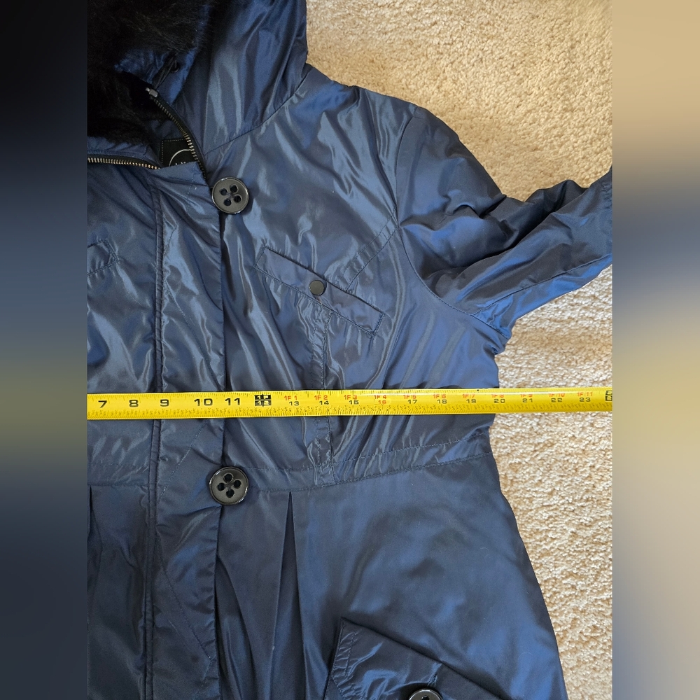 1 Madison Luxe Large Blue Iridescent Coat Fox Fur Lined Hood (Fur Removable.) - Picture 5 of 13